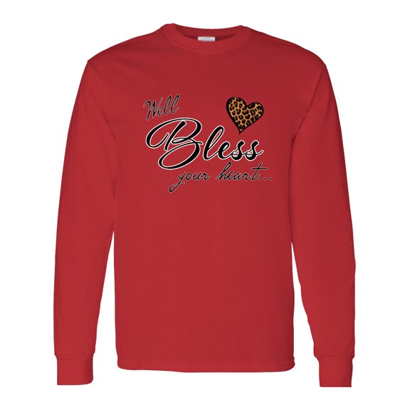 Inktastic Well Bless Your Heart with Leopard Print Long Sleeve T-Shirt