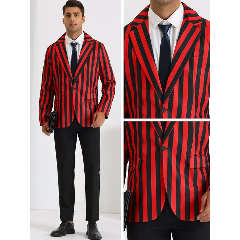 Unique Bargains Men s Stripes Single Breasted Business Color Block Sports Coat Blazers L Red Black Walmart