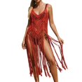thumbnail image 2 of Swimsuit Cover Up for Women Boho Knit Openwork Beach Cover Up Tassel Hem Bikini for Summer Holiday, 2 of 4