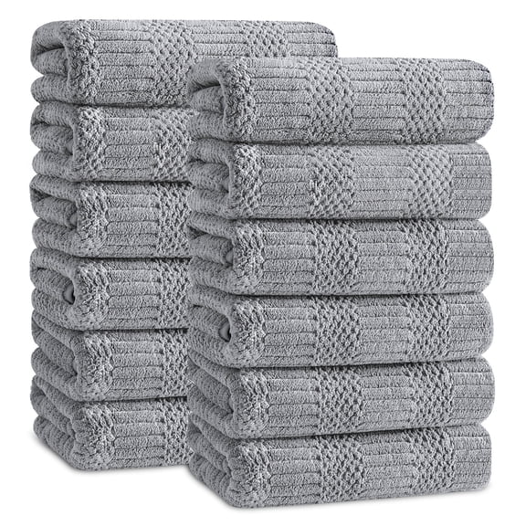 Jessy Home 12 Pack Dark Gray Hand Towel Set 16"x31" Soft Highly Absorbent Quick Dry Bathroom Towels 600 GSM Microfiber Plush Towels