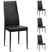 Gymax Set de 4 Chaises Noires de Salle à Manger en PVC avec Cadre en Métal & Haut Dossier pour Maison Cuisine