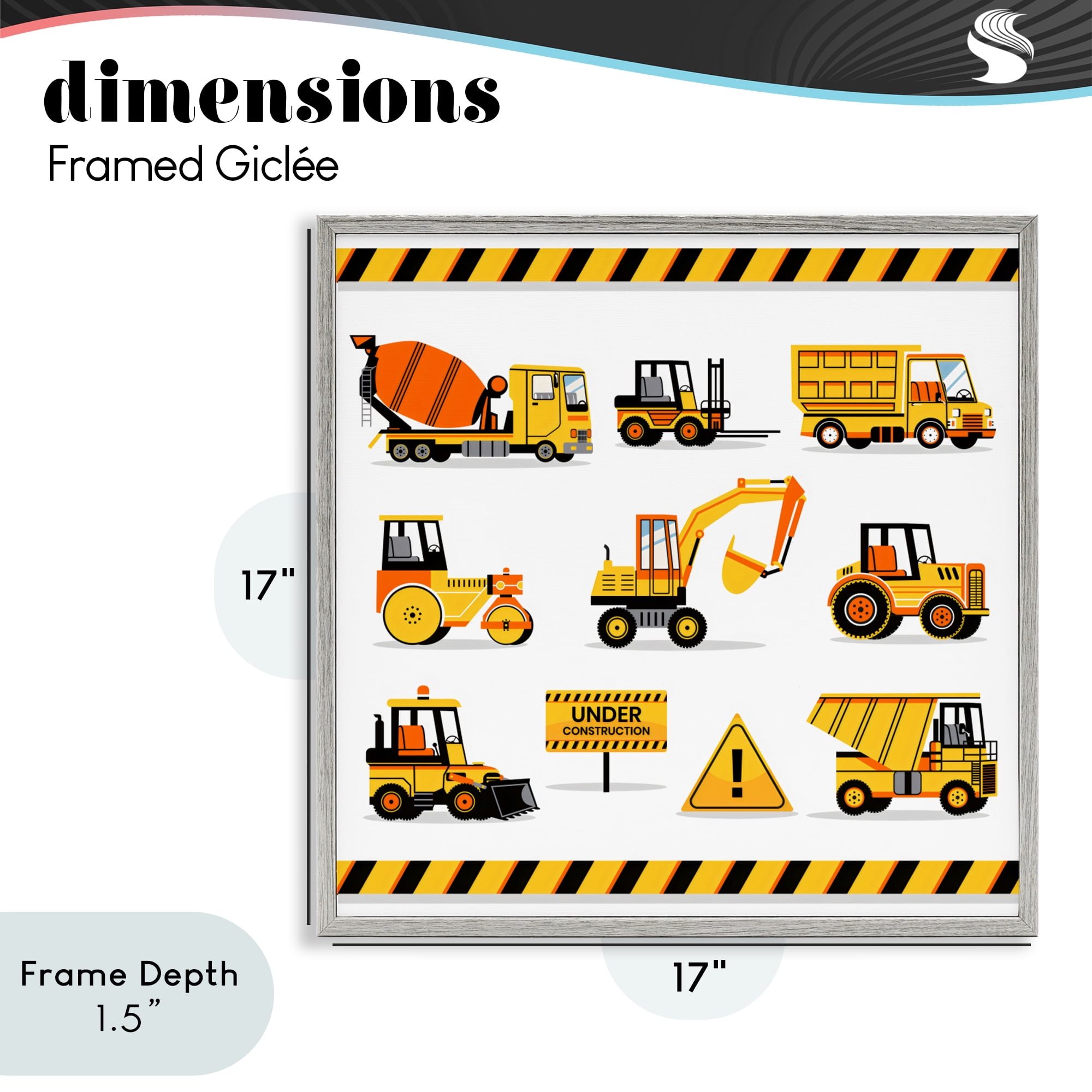 Stupell Industries Construction Vehicles with Warning Gray Framed Giclee Art, design by Creative Studio