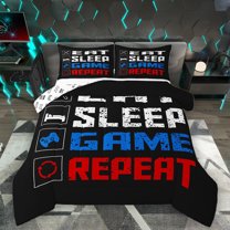 Homewish Kids Game Console Queen Comforter Set,Modern Video Game Bedding Sets,Black Blue Red Bedding Comforter Set For Boys,Breathable Home Decor Reversible,3 Pieces