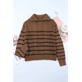 thumbnail image 1 of ABPHQTO Jersey de mujer con media cremallera y rayas marrones, 1 of 5