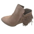 thumbnail image 3 of Wild Diva Lounge Buffy-21 Women's Chunky Heel Side Zipper Western Style Suede Ankle Boots Booties TAUPE 11, 3 of 6