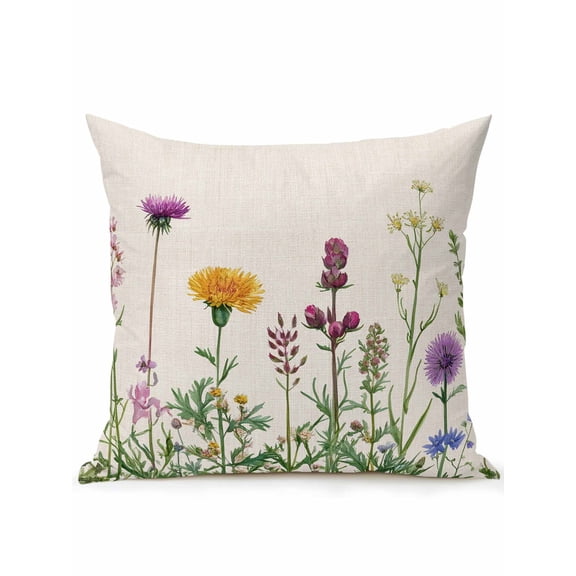 Outdoor Pillows Waterproof, Spring Flowers Bedding Throw Pillows with Insert for Couch Sofa Bed, Wild Floral Herb Botanical 16x16 Inch Pillowcases Decorative Camping Patio Pillow Set of 1