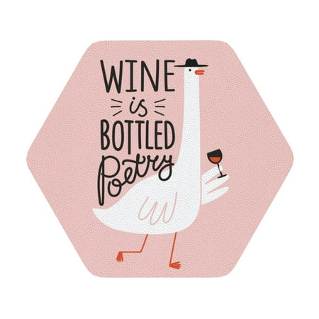 

Salouo Goose Holding Wineglass with Red Wine Print Round Coaster Drink Coasters Leather Bar Beer Beverage Coasters for Drinks Set of 4 for Tabletop Protection Coffee Table Decor