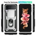 thumbnail image 6 of Compatible with Samsung Galaxy Z Flip 3 Case,with 360 Ring Holder Kickstand Card case,Armor Military Grade Protection Hybrid Silicone TPU PC Rugged Case,Magnetic with Car Mount Phone Cover,Silver, 6 of 8