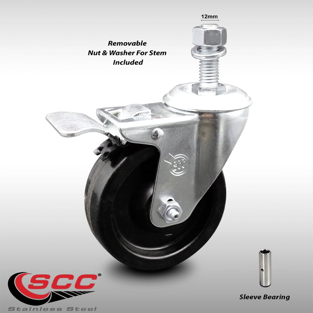 Stainless Steel Phenolic Swivel Threaded Stem Caster w/4" x 1.25" Black