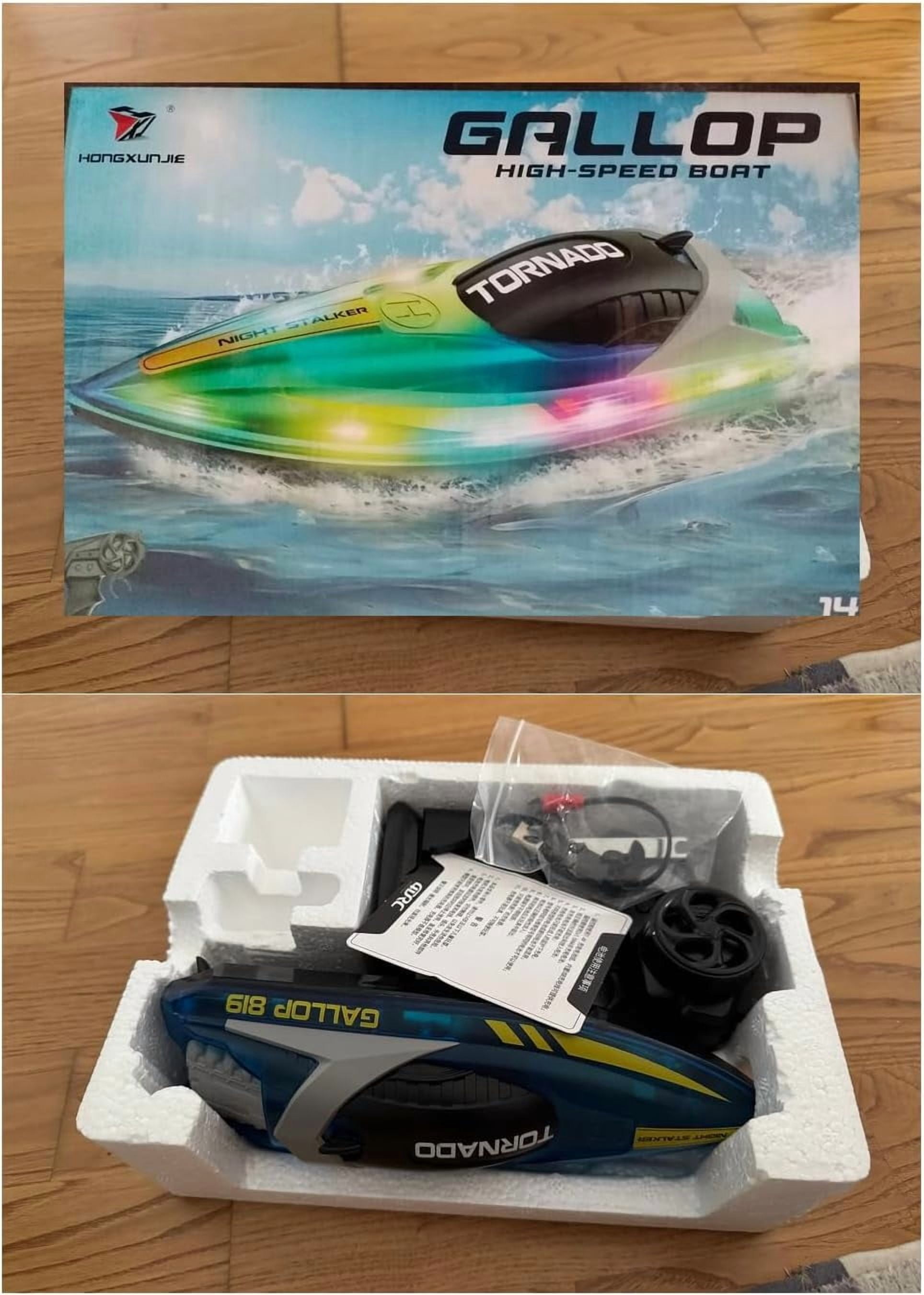 RC Speedboat, Funtogether Toys, with LED Lights, Rechargeable Waterproof Racing Toy for Pools & Lakes