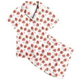 thumbnail image 4 of Kids Girls Silk Pajamas Set Strawberry Printed Button Down Solid Tops T Shirt Shorts 2PCS Summer Silk Pajamas Outfits Girls Pajamas 8-10, 4 of 4
