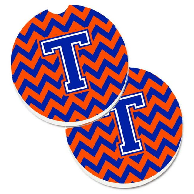 Lettre T Chevron Orange & Bleu Ensemble de 2 Tasses Porte-Voitures Coaster