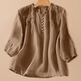 thumbnail image 2 of Turilly Womens V-Neck Floral Embroidered Linen Blouses Fashion Ladies 3/4 Sleeve Lightweight Casual T-Shirts, 2 of 5