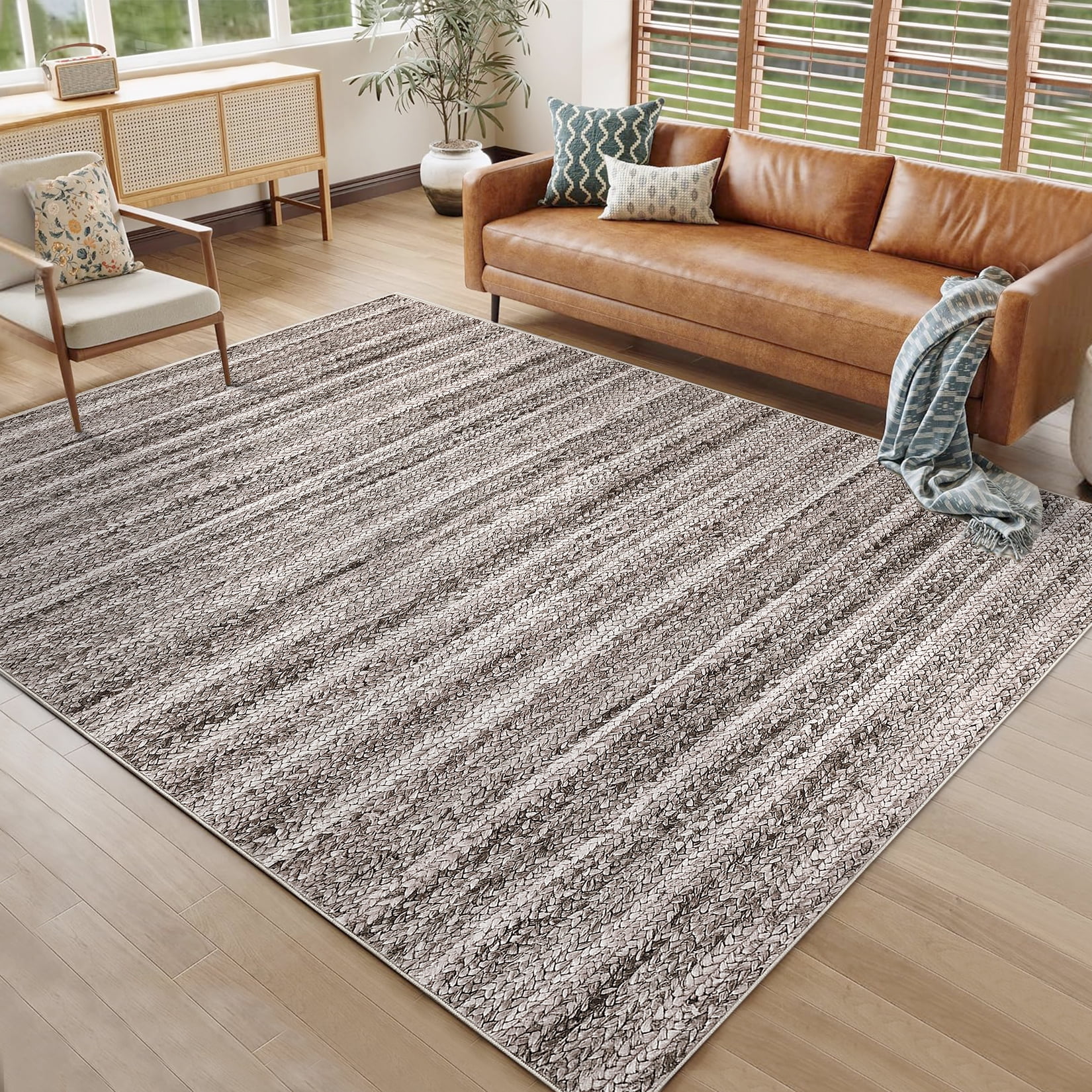 FairOnly 9'x12' Grey Modern Area Rugs for Living Room Washable Braided Print Ultra-Thin Rugs for Bathroom Indoor Floor Carpet Bedroom Area Rugs