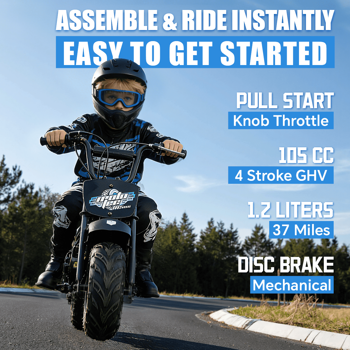 TOXOZERS 105cc Mini Bike,3.5HP 4-Stroke Off-Road Mini Dirt Bike for Kids 8+,Classic Retro Motorcycle,23MPH Top Speed,Rear Disc Brake