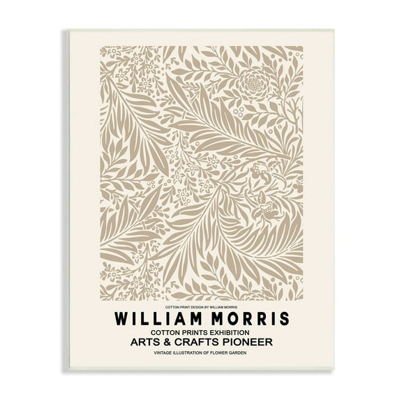 Stupell Industries Detailed Beige Botanical Leaves William Morris Text Wood Wall Art, 10 x 15, Design by Ros Ruseva