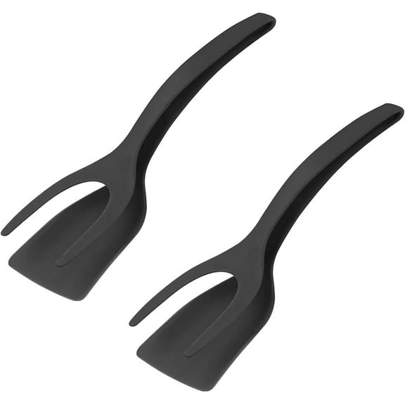 2Pcs 2 in 1 Grip and Flip Spatula Clamp Egg Pancake Fish French Toast Omelette Making, Home Kitchen Cooking Tool (Black Red)