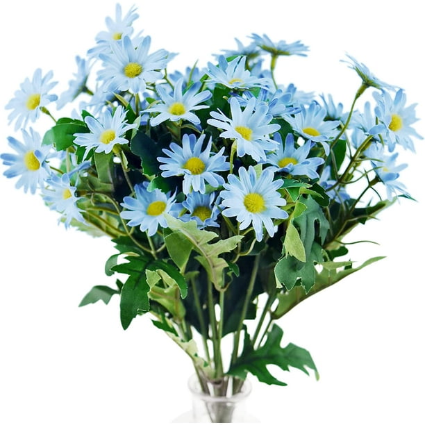 Daisy Silk Flowers, Outdoor Artificial Flowers Arrangement & Wedding  Bouquet (2 Flower Bundles, Lake Blue) 