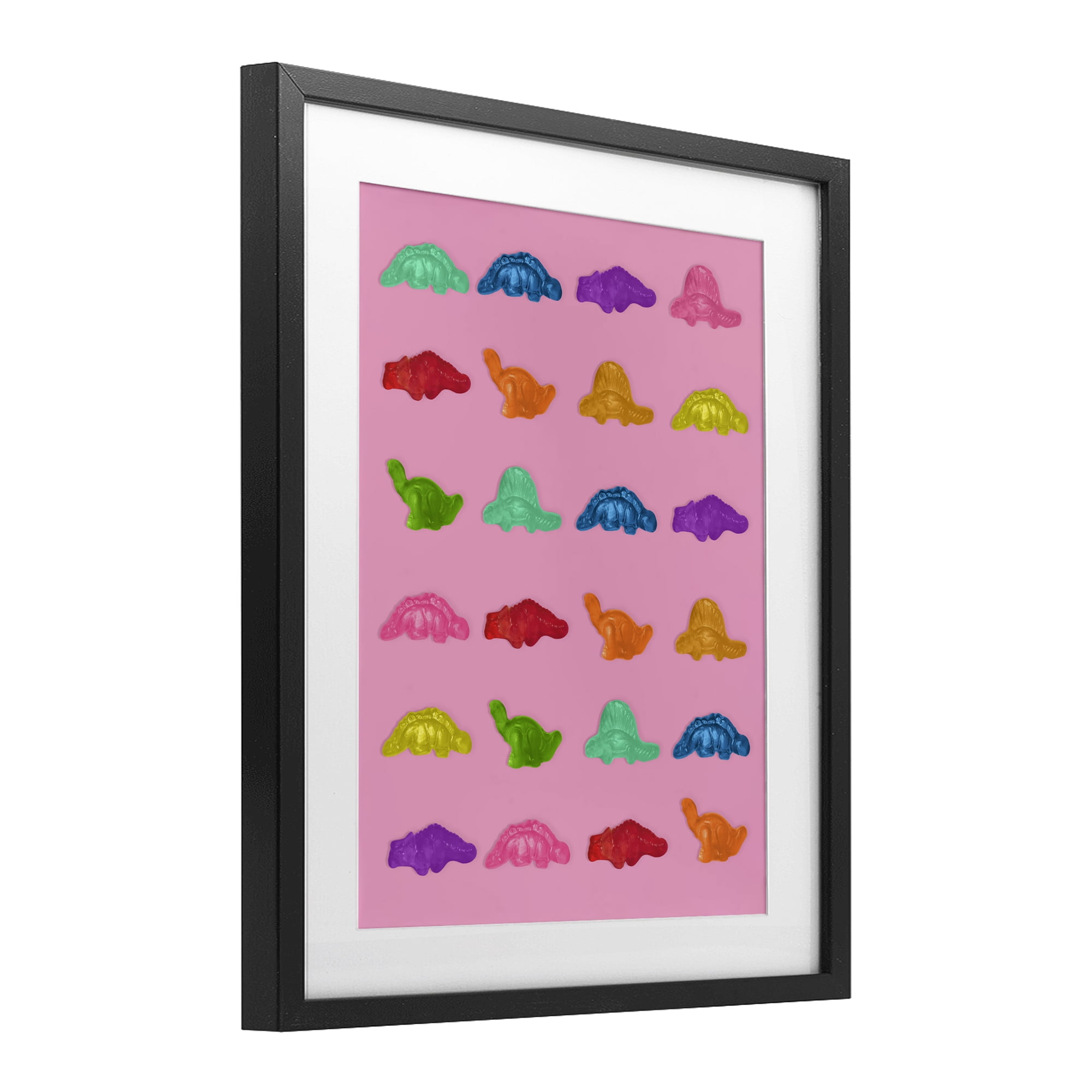 Stupell Industries Dinosaur Gummies on Pink Black Framed Print Under Glass, design by LISH Creative