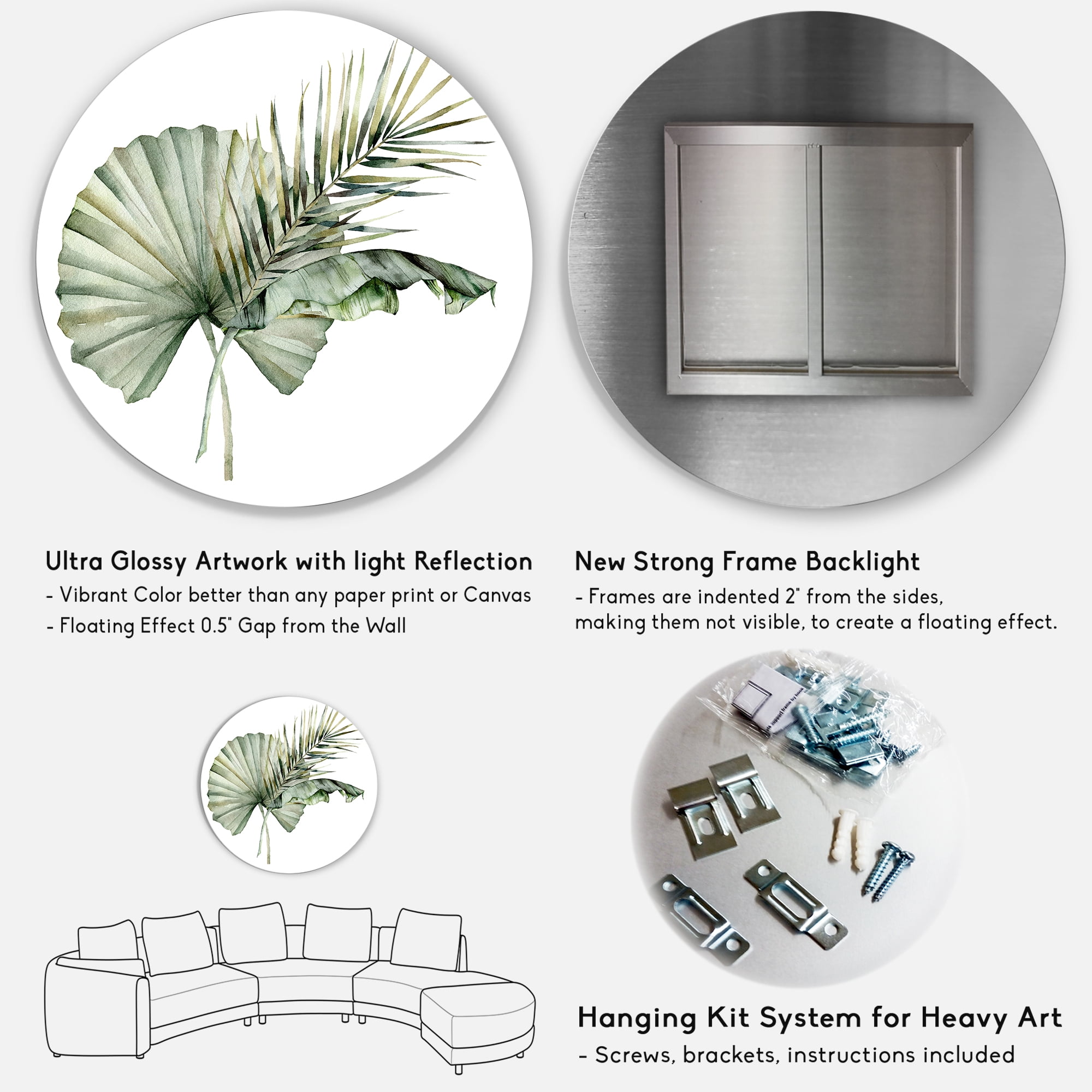 Designart 'Tropical Bouquet With Banana Coconut and Palm Leaves' Traditional Circle Metal Wall Art 36x36 - Disc of 36