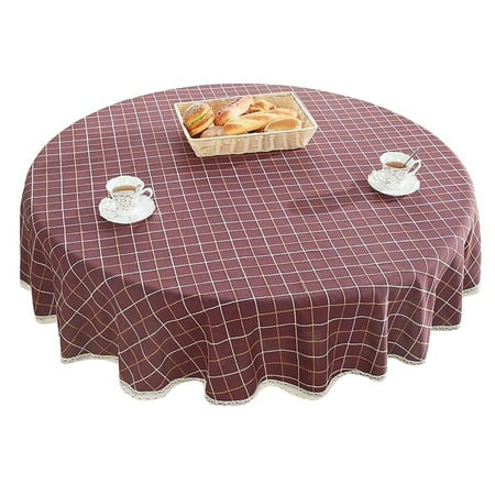

Checkered Tablecloth With Lace thicken Cotton Linen Round Tablecloth Washable Soft And Breathable Table Cover For Living Room Balcony Garden Picnic Party-Burgundy-200cm
