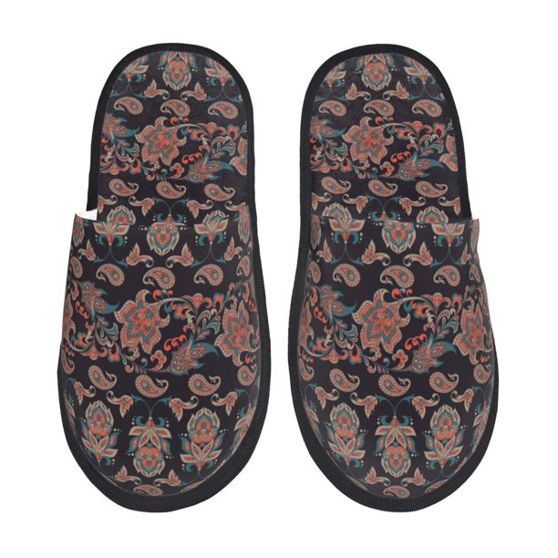 Fotbe Retro Floral Pantuflas Peludas para Mujer con Estampado, Zapatillas de Peluche, Zapatos de Invierno para Casa, Uso Interior y Exterior-Large