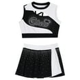 thumbnail image 4 of Doomiva Kids Girls 2 Piece School Cheerleading Uniform Outfit Shiny Sleeveless Crop Top with Skirt Set Cheer Fancy Dress White 14, 4 of 6