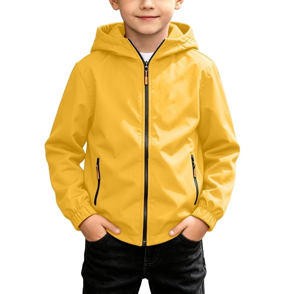 BLVB Kids Rain Jacket Lightweight Waterproof Rain Coats Outerwear with Hood and Zipper Pockets for Boys Girls Size 4-15(Yellow,14-15 Years)