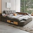 thumbnail image 4 of Multifunction Smart King Bed Frame, Upholstered Platform with Massage Recliner, Storage Drawers, Bluetooth Speaker, USB Charging Port, Adjustable Headboard, 4 of 8