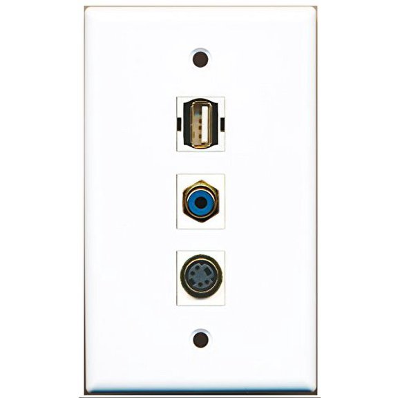 RiteAV - 1 Port RCA Blue and 1 Port USB A-A and 1 Port S-Video Wall Plate