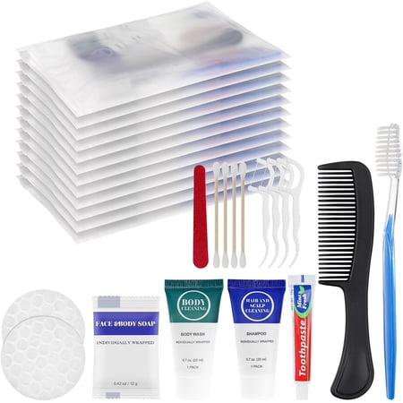 Toiletry Kits Travel s isposable Hygiene in Bulk Trial Size Toiletries Supplies Iniviually Wrappe Traveling Personal Care Items for Camping Hotel Homeless Charity 8-in-1 (20-Pack)