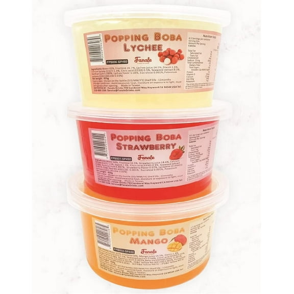 Fanale Popping Boba Pearls for Bubble Tea, Strawberry Mango Lychee, 3 lb