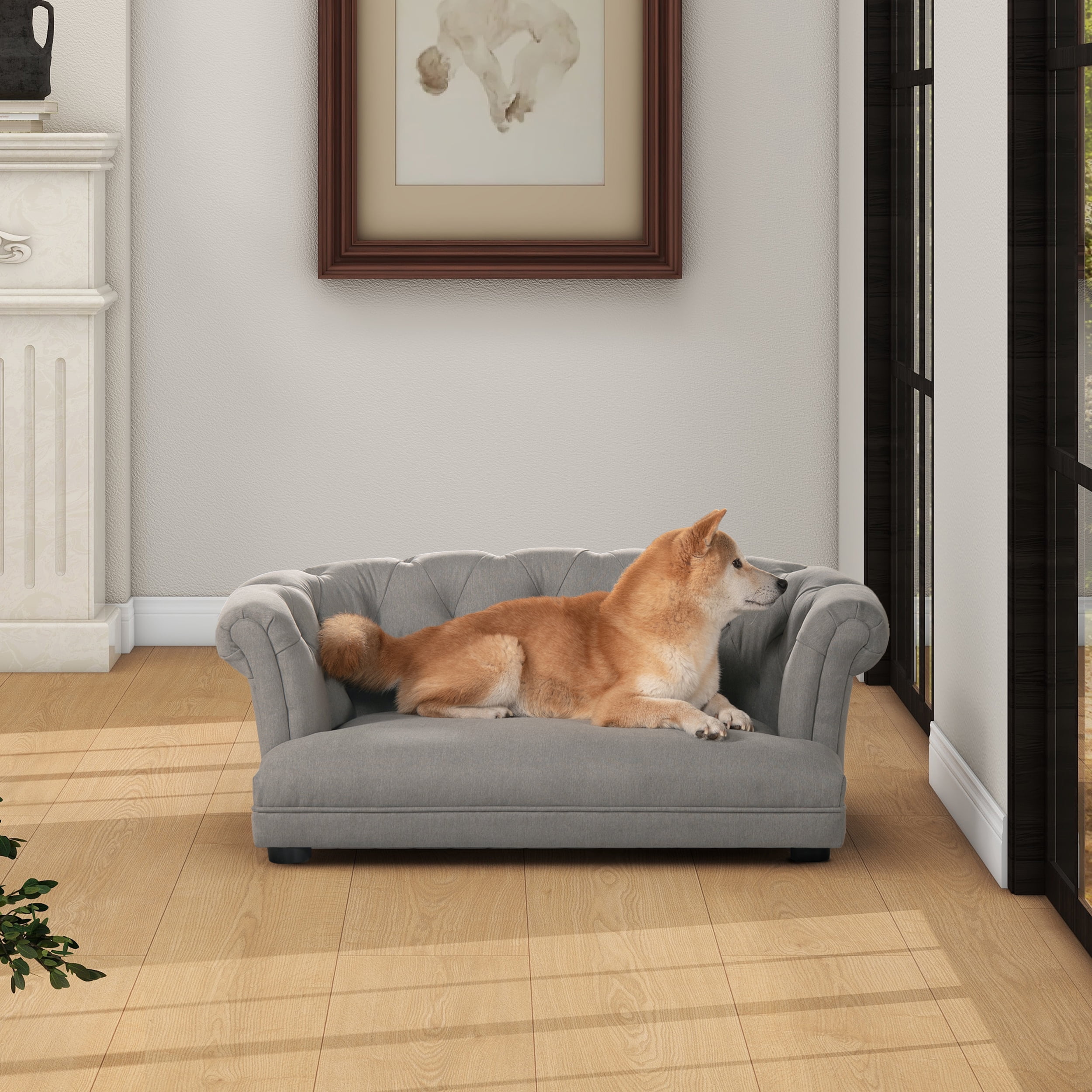 36.5" Chesterfield Dog Sofa Bed, Medium, Uptown Gray Stain Resistant