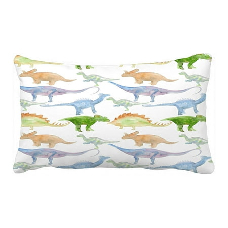 ABPHQTO Watercolor Green Blue Brown Dinosaur Silhouettes Pillow Case Pillow Cover Pillow Protector Two Sides For Couch Bed 20x30 Inch