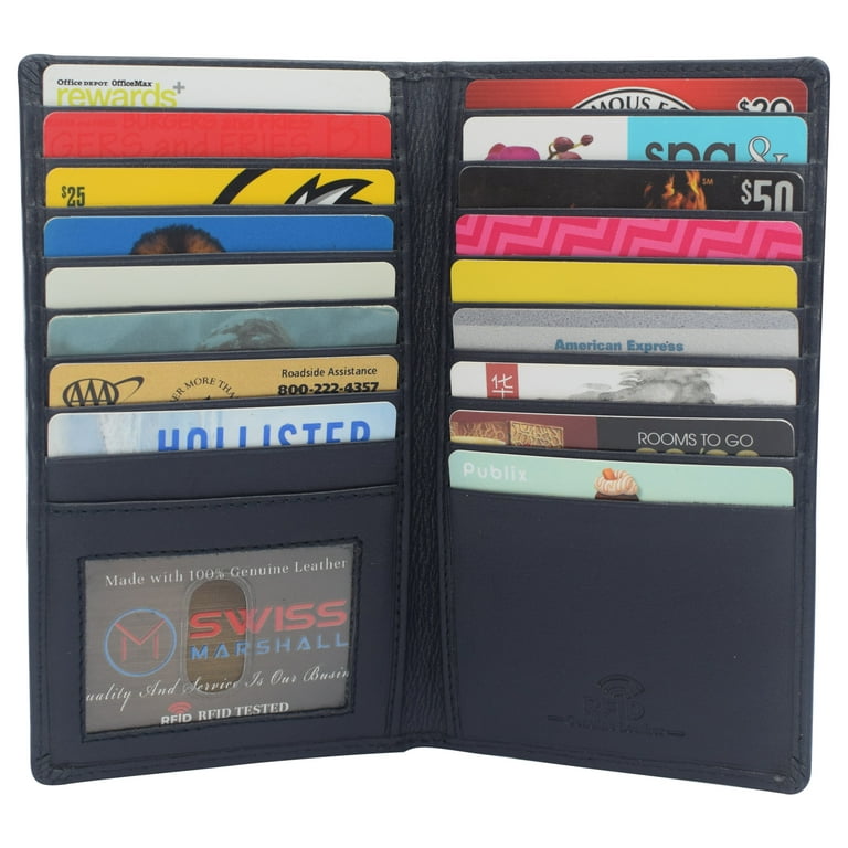 Swiss Marshall RFID Blocking Genuine Leather Mens Long ID 17 Credit Card  Security Wallet Colors 