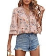 thumbnail image 2 of hirigin Women Casual Tops, Floral Printed 3/4 Sleeve V-Neck Hollow-Out Patchwork Loose Tops, 2 of 7