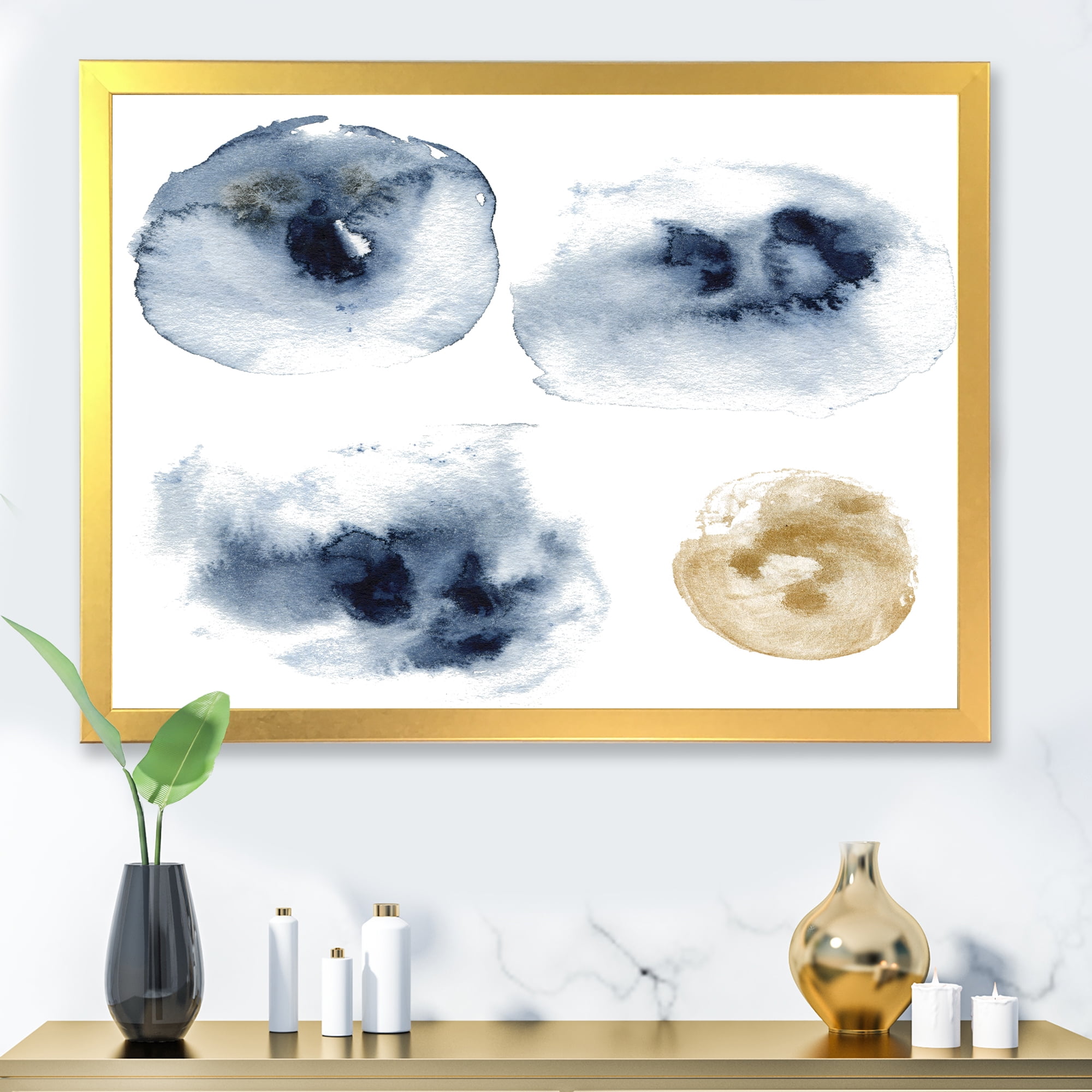 Designart 'Abstract Of Gold and Dark Blue Cloud' Modern Framed Art Print
