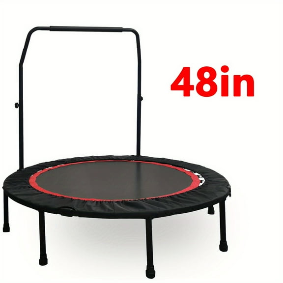 Foldable Mini Trampoline for Adult Fitness Bounce Bed with Adjustable Bars, Indoor Fitness Trampoline, Maximum Weight Capacity 660 lbs, for Indoor/Outdoor Jumping Workouts