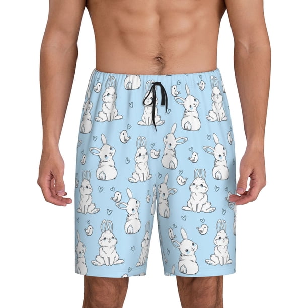 Fotbe Rabbit And Bird Pantalones Cortos de Pijama para Hombre, Ropa de Dormir, Pantalones de Pijama Cortos para Hombre-4X-Large