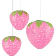 3Pcs Pink Strawberry Party Lantern Fruit Themed Party Decor Strawberry Shower for Girl Hungry Caterpillar Party Supplies Hanging Ornaments