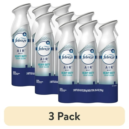 (3 pack) Febreze Odor-Fighting Air Freshener, Heavy Duty Crisp Clean, 8.8 fl oz, Pack of 3
