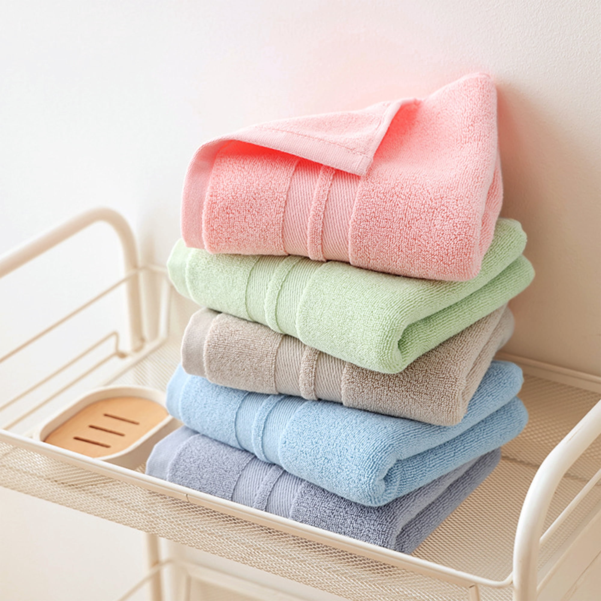 Unique Bargains Striped Hand Towels Cotton Soft Absorbent Towel Brown 4-Piece