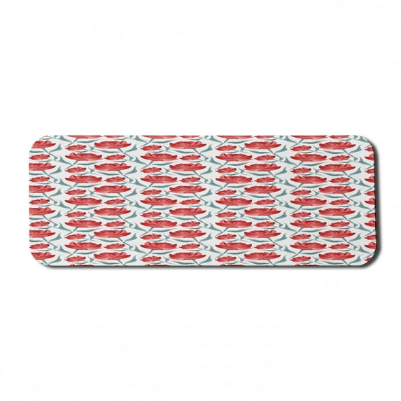 Watercolor Flowers Computer Mouse Pad, Rose Romantic Blooms Valentines Day Lovers Celebration Theme, Rectangle Non-Slip Rubber Mousepad Large, 31" x 12", Vermilion Slate Blue, by Ambesonne