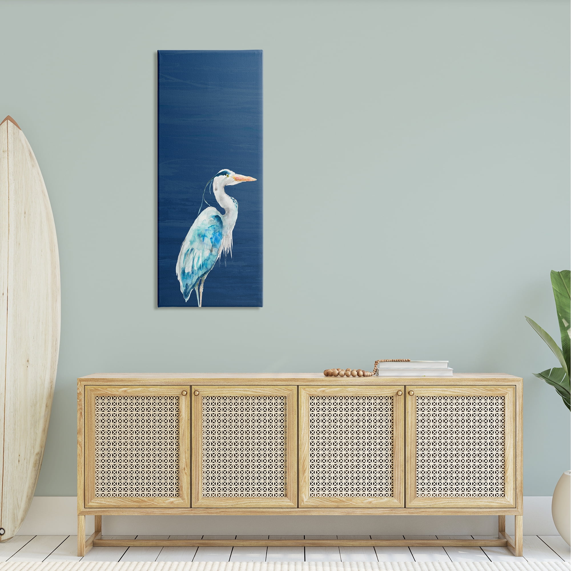 Stupell Industries Egret Sea Bird Standing Deep Blue Ocean Background Canvas Wall Art, 20 x 48, Design by Patti Mann