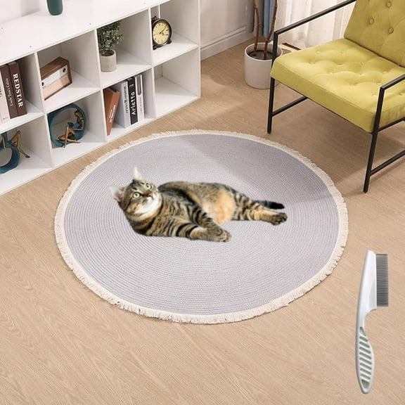 Cotton Rope Area Rug for Cats, Nestoly Cat Scratching Rug, Washable Round Vintage Reversible Woven Tassel Rug, Soft and Stylish Home Accent, Easy Clean, Multiple Sizes (Grey, 24 Inch)