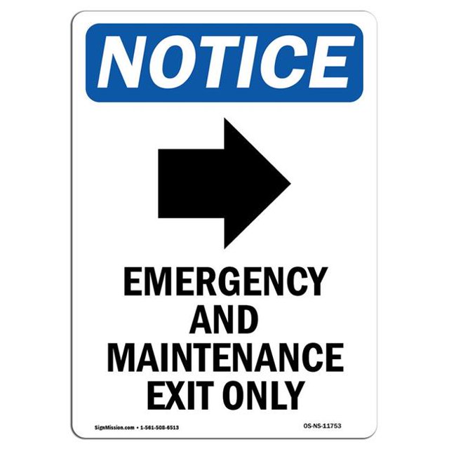 SignMission OS-NS-A-1218-V-11753 12 x 18 in. OSHA Notice Sign - Emergency & Maintenance