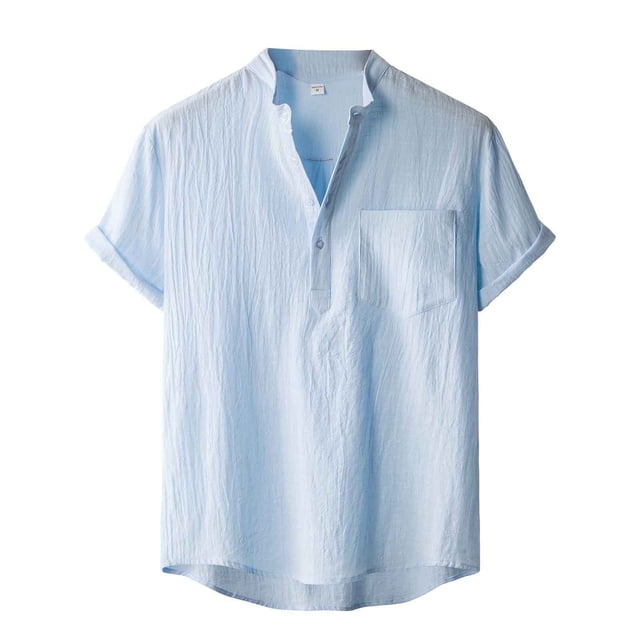 T-Shirts Rétro à Manches Courtes en Lin Uni Couleur Pure Vintage pour Hommes