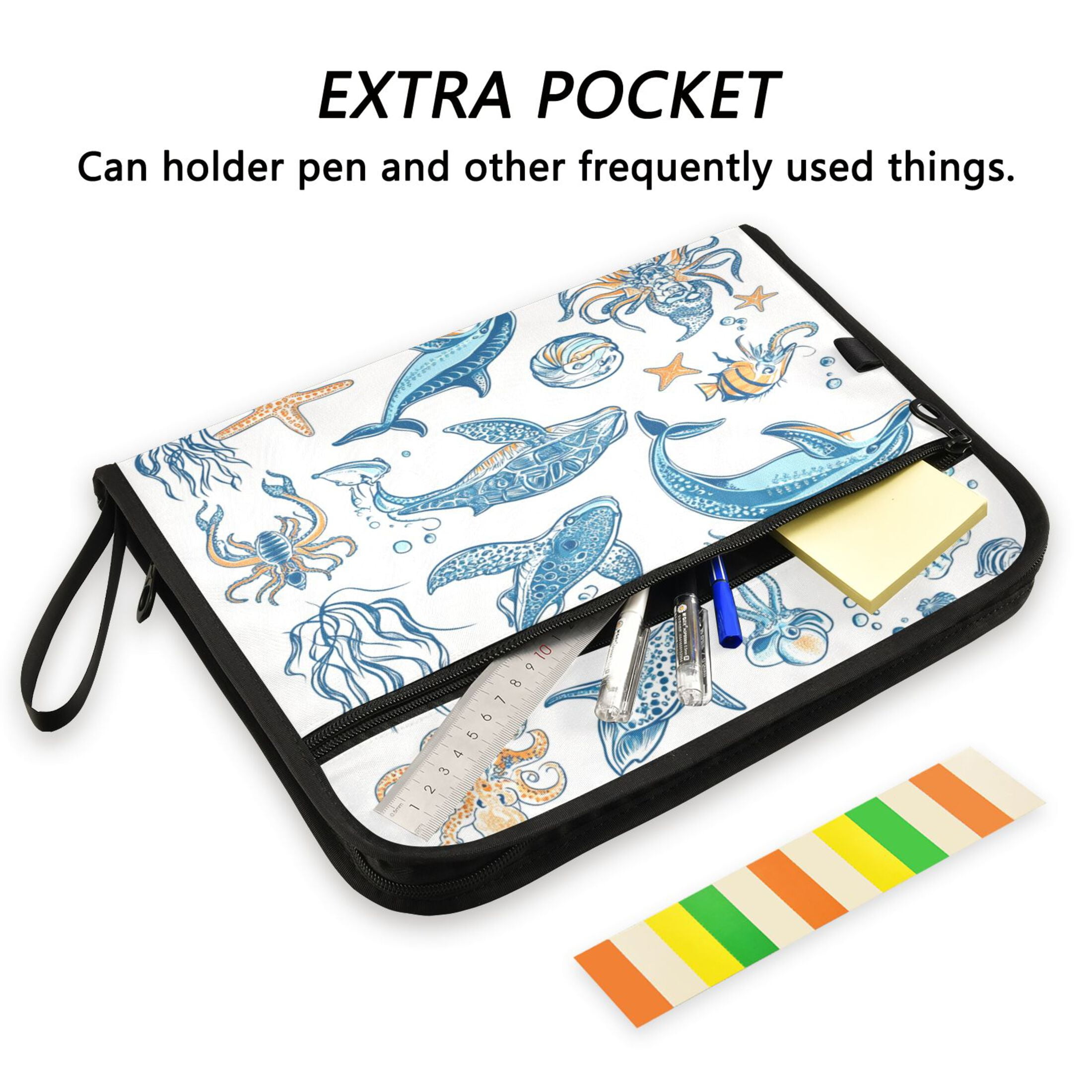 Accordion File Organizer with Zip Closure 13 Pockets Expanding File Folder Letter A4 Paper Document Organizer for Home Office Ocean-themed Pattern