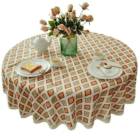 

Round Tablecloth american Pastoral Thicken Floral Tablecloth With Lace circle Table Cover For Living Room Picnic BBQ Festival Birthday Garden -A-220cm