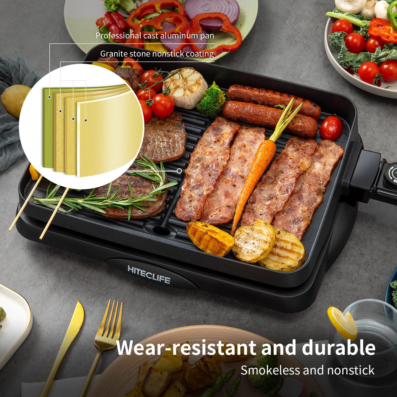  Indoor Grill-Smokeless BBQ Grill with Die-Casting Nonstick  Griddle Pan,Led Temperature Control, Turbo Smoke Extractor Technology,15*9  Grilling Surface, Detachable Design,Ideal for 2 People, Black. : Home &  Kitchen